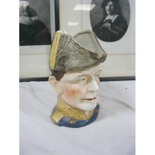 19 - Two a/f Arthur Turrell portrait etchings F&G, and a Duke of Wellington character jug