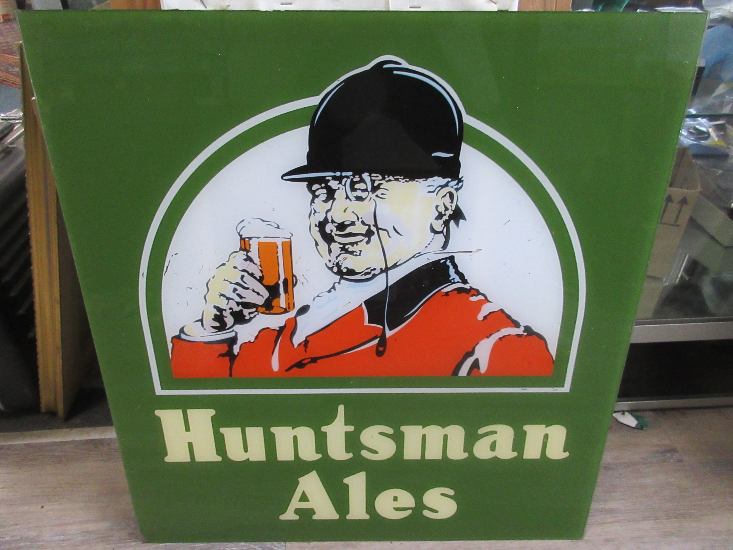 A vintage likely 1980s Huntsman Ales sign, approx 2' square, perspex ...