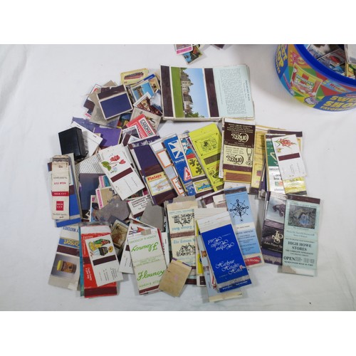 17 - Beer mats and matchbox covers, the contents of a box file and a sweets tub.  Approx. 110 beer mats, ... 