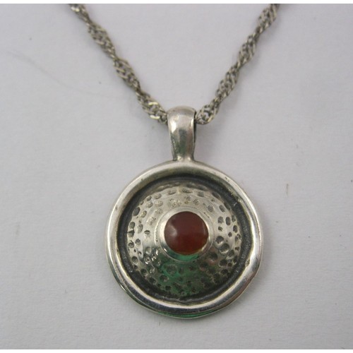 48 - A 925 silver twist necklace chain with roundel pendant with a red stone to the raised centre.  Combi... 
