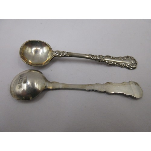 8 - A pair of salt spoons with ornate scrolled stems, each marked for Birmingham, 1900,  William J Holme... 