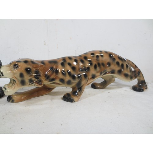 36 - Hand made Yare designs dragon along with another and a Figurine of a Crouching Leopard by Unknown ma... 