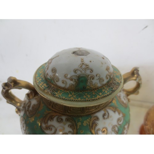 50 - A Jose  Cire Royo hand painted 6 inch  vase along with a crackle vase ,blue glass cup mug, two jugs ... 