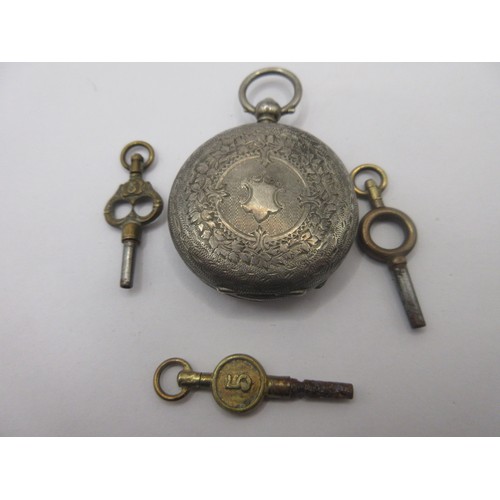 20 - A ladies silver pocket watch with foliate enamel dial, open face, Roman chapter,  a/f does not wind ... 