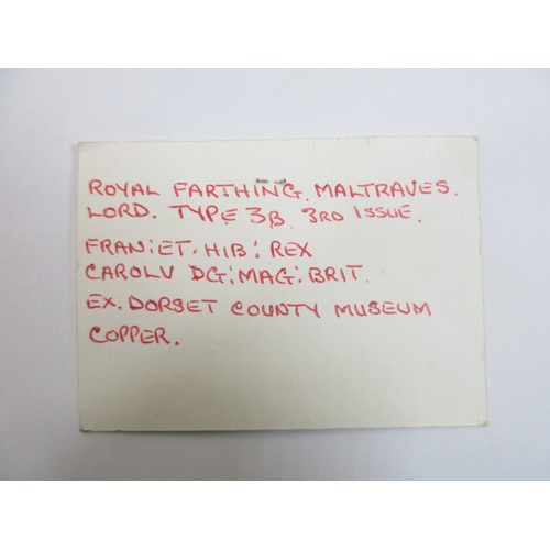 123 - 1634 - 1636 Charles I royal farthing Lord Maltravers type 3b 3rd issue, ex Dorset County Museum