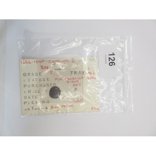 126 - 1636 - 1643 Charles I Rose Farthing 2nd issue single arched crown both sides, sceptres through crown... 