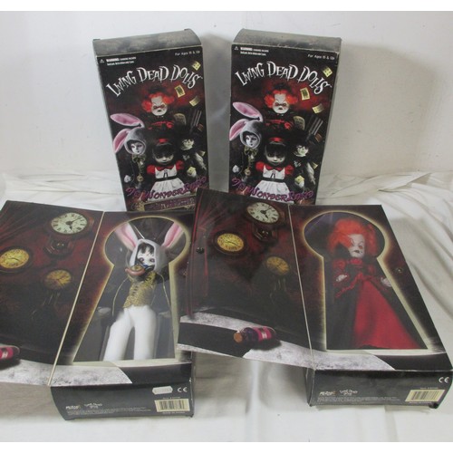 139 - 4 Mezco Living Dead Dolls 'In Wonderland' figures, 3 boxed and sealed, comprising 97371 Sadie as Ali... 