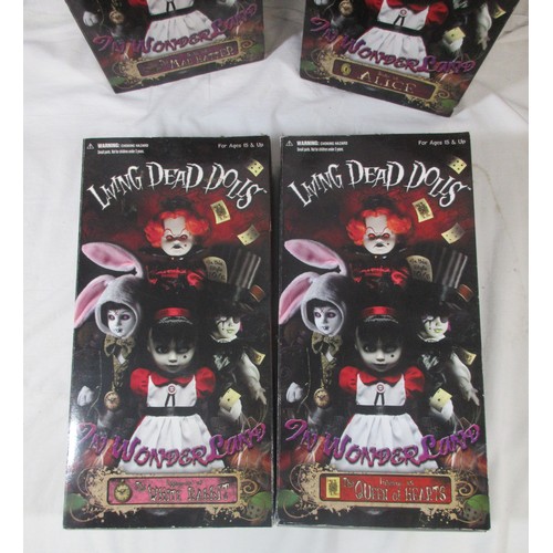 139 - 4 Mezco Living Dead Dolls 'In Wonderland' figures, 3 boxed and sealed, comprising 97371 Sadie as Ali... 