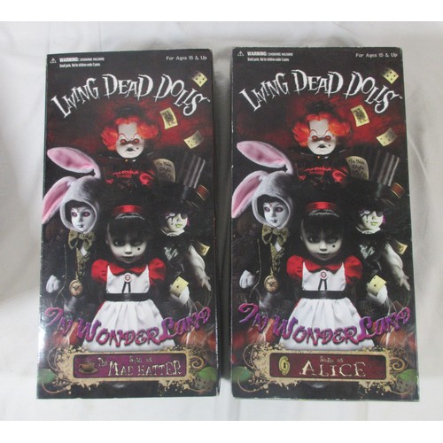 139 - 4 Mezco Living Dead Dolls 'In Wonderland' figures, 3 boxed and sealed, comprising 97371 Sadie as Ali... 
