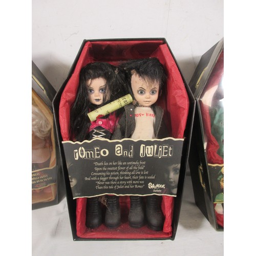 140 - 3 Mezco Living Dead Dolls twin packs comprising 93505 Romeo & Juliet, 99955 Hemlock & Honey & 99624 ... 