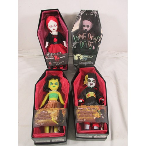 146 - 4 Mezco Living Dead Dolls in original boxes comprising Series 27 93273 Milu, 93274 Hoppin Vampire, S... 