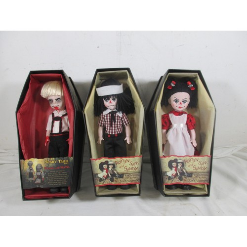 147 - 3 Mezco Living Dead Dolls comprising Scary Tales Vol 3 93880 Hansel, 93871 & 93872 Rotten Sam & Cand... 