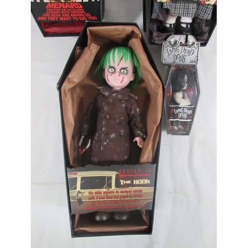 149 - 4 Mezco Living Dead Dolls comprising 93122 Series 17 The Hook, 93201 13th Anniversary Menard, 93065 ... 