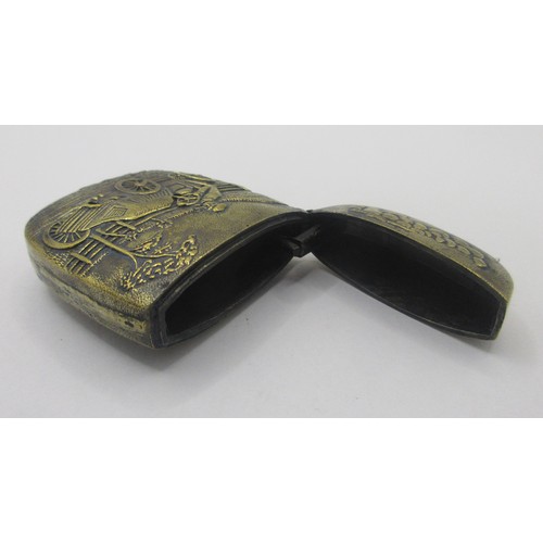 153 - A brass vesta decorated with a vintage motoring scene to both sides