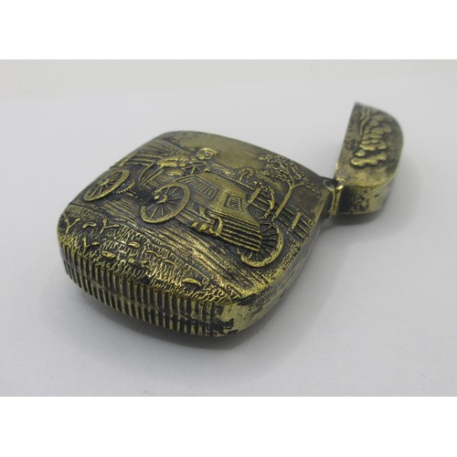 153 - A brass vesta decorated with a vintage motoring scene to both sides
