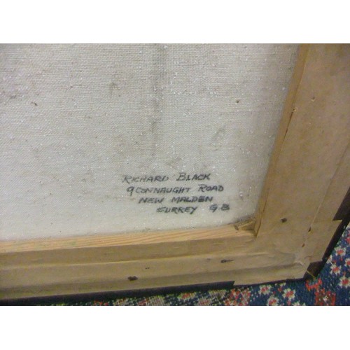 168 - An oil on canvas, framed, entitled 'Shipping at Rotterdam' by Roger Black, signed lower right