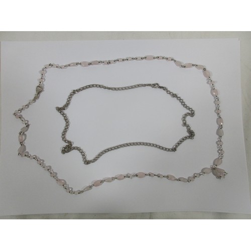 159 - A sterling silver rope chain and a sterling silver necklace made from pink stones