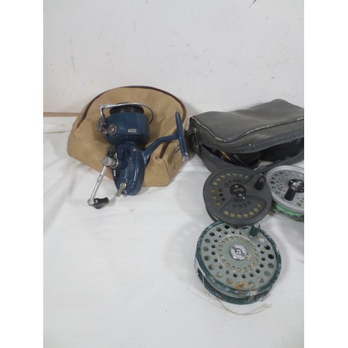 171 - A selection of 8 fishing reels, mainly fly fishing, plus various spools etc