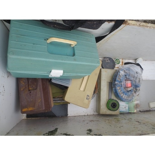 173 - A selection of plastic tackle boxes, several with contents including hooks, weights, floats, lures e... 