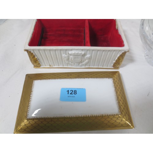 128 - A Josol ware jug ,,Lead crystal fully hand made bowl ,Portuguese ceramic jewellery box with lid and ... 