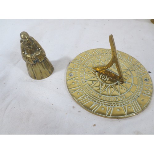 199 - Chinese style oil Lamp , A brass bell from Belgium, Robbed Monk bell ,Sundial and a Turkish style co... 