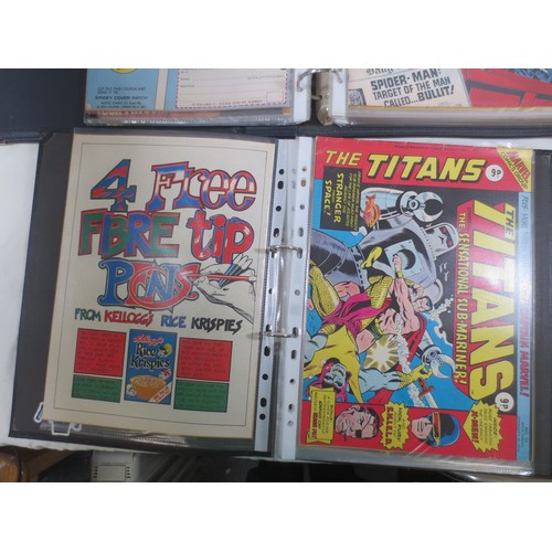 73 - Comics. The Incredible Hulk, Spider-Man, and The Titans.
A blue and white ring binder of The Mighty ... 