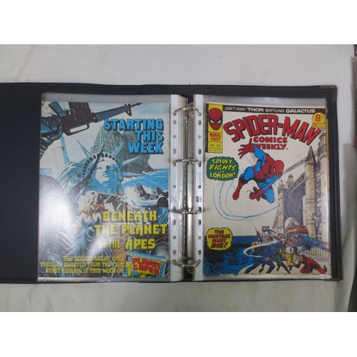 73 - Comics. The Incredible Hulk, Spider-Man, and The Titans.
A blue and white ring binder of The Mighty ... 
