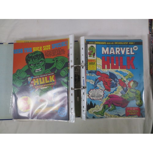 73 - Comics. The Incredible Hulk, Spider-Man, and The Titans.
A blue and white ring binder of The Mighty ... 
