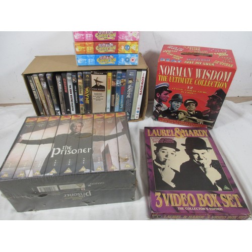 70 - VHS box sets - The Prisoner, The Norman Wisdom Ultimate Collection, and Laurel and Hardy 3 Video box... 