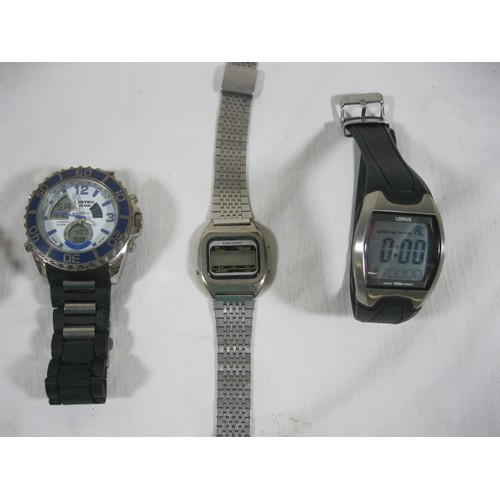 66 - A selection of 7 digital and quartz gentleman's watches, most in running order