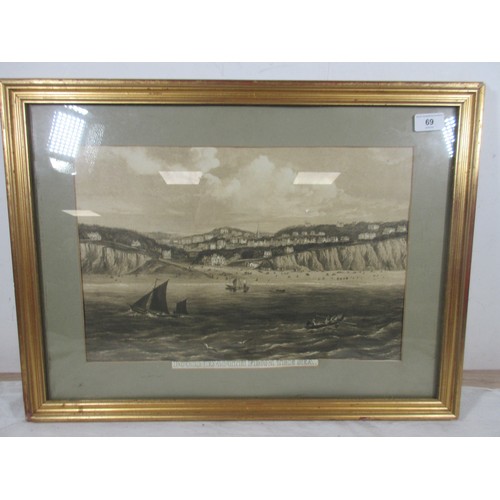 69 - An interesting Victorian print titled 'Bournemouth from the sea', showing the seafront before the co... 