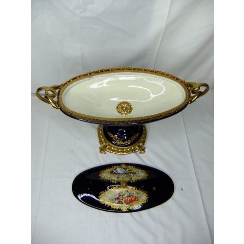 41 - Sevres Colbalt blue two handled table centre piece in very good condition in the Napoleon 3rd Style ... 