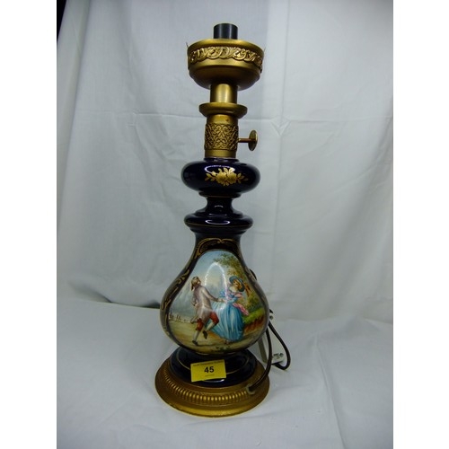 45 - Antique French Porcelain and brass lamp base .
It would have had a satin glass etched lamp shade .