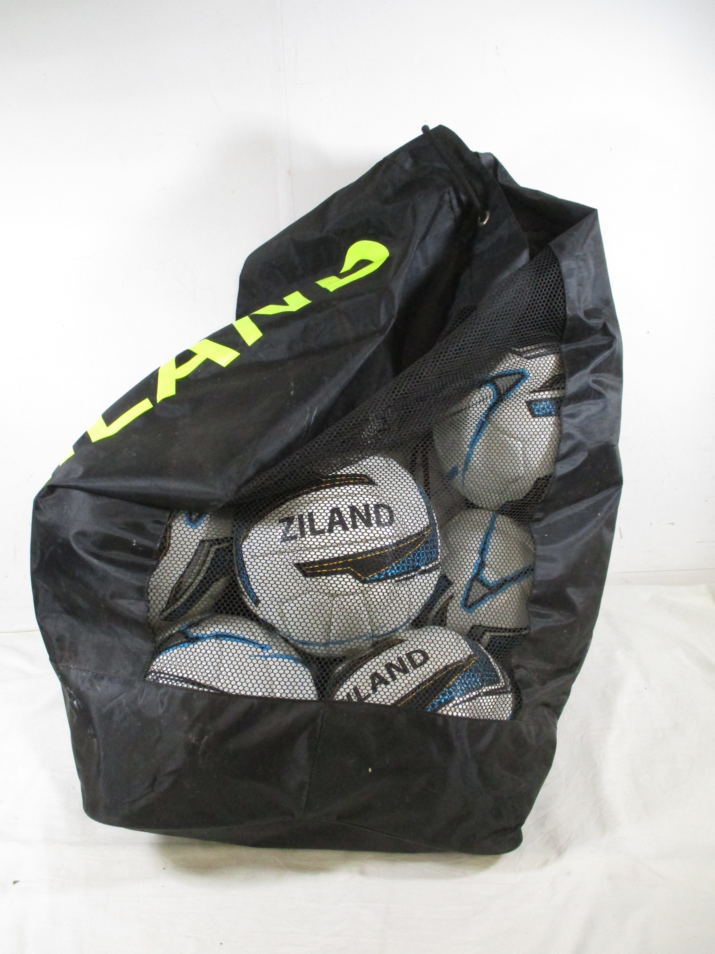 A bag containing 10 leather footballs in apparent good order