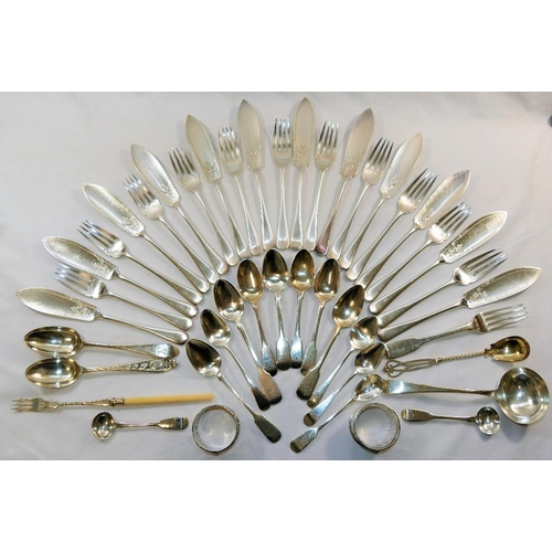 103 - A quantity of assorted 19th century and later silver cutlery including a pair of early Victorian sil... 