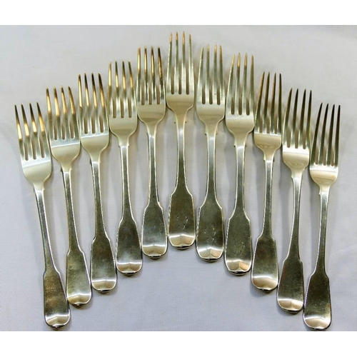 116 - Eleven George III and later 19th century silver fiddle pattern table forks, all London, various date... 