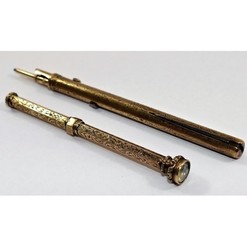 172 - A Victorian pinchbeck cylindrical propelling pencil and pen, with folding steel penknife, 8.9cm long... 