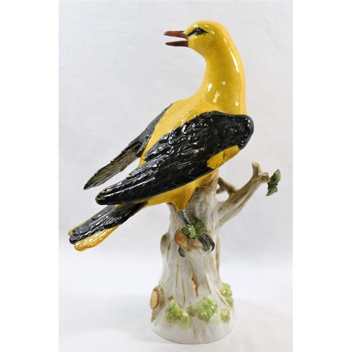 27 - A 19th century Meissen porcelain figure of a golden oriole, with crossed swords mark to base and inc... 