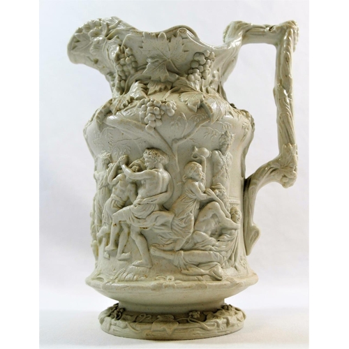 37 - A Charles Meigh 'Bacchanalian Dance' stoneware jug, with relief moulded registration mark to undersi... 