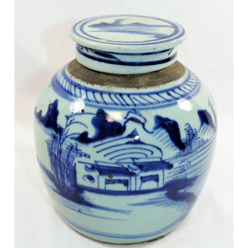 42 - A 19th century Chinese blue and white ginger jar and lid, 17.5cm high