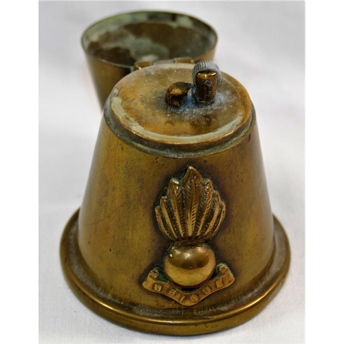 65 - A Royal Artillery brass shell lighter made from the tip of a shell with brass button mounted to the ... 