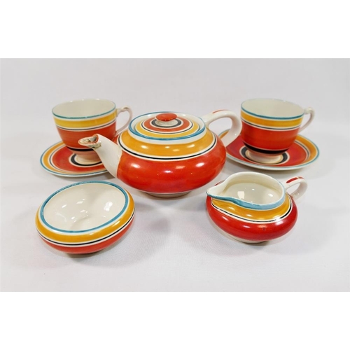 11 - A Grays Pottery hand painted part teaset, designed by Susie Cooper, with banded decoration, pattern ... 