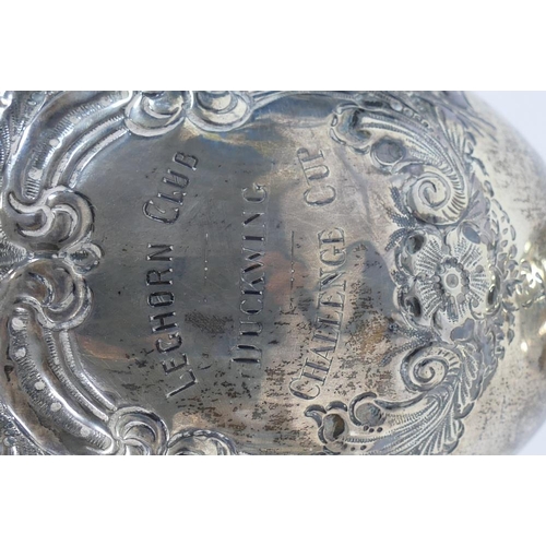 187 - A large silver trophy cup, Birmingham 1913, presented by the Leghorn Club, with broken stem, 23cm hi... 