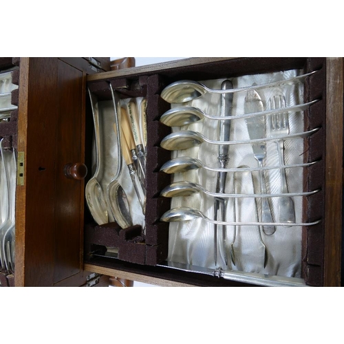 204 - An old English pattern canteen of cutlery, stamped 'Sterling Silver' for six place settings comprise... 