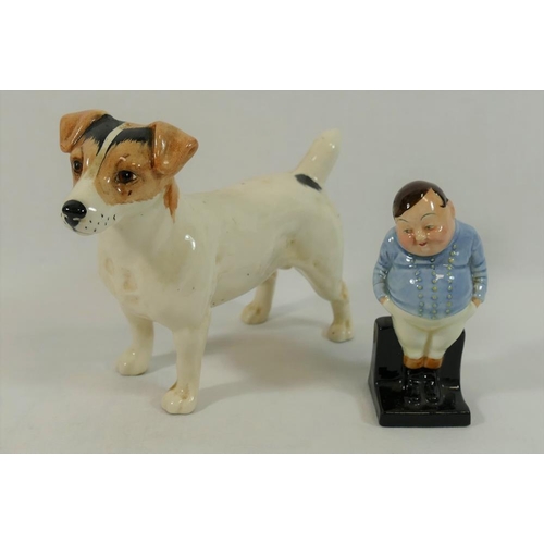 21 - A Beswick Jack Russell Terrier, 16cm long, and a Royal Doulton figure 'Fat Boy', 10cm high