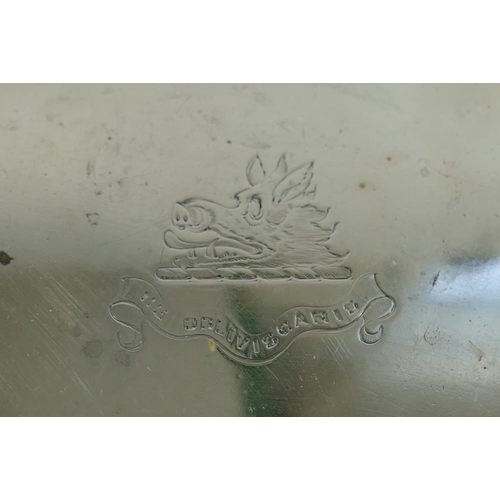 210 - A George V silver card tray, Birmingham 1911, with wavy shaped rim and armorial engraving, 23cm diam... 