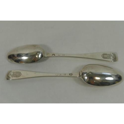 233 - Pair of George III Scottish Hanoverian pattern silver spoons, by Edward Lothian, with rubbed marks f... 