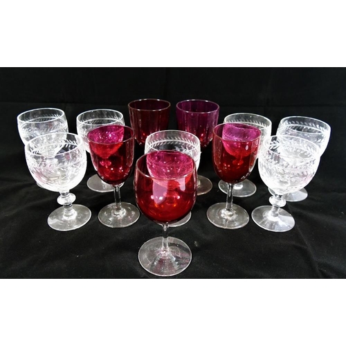 62 - A quantity of 19th century and later drinking glasses, comprised of six small cut glass wine glasses... 