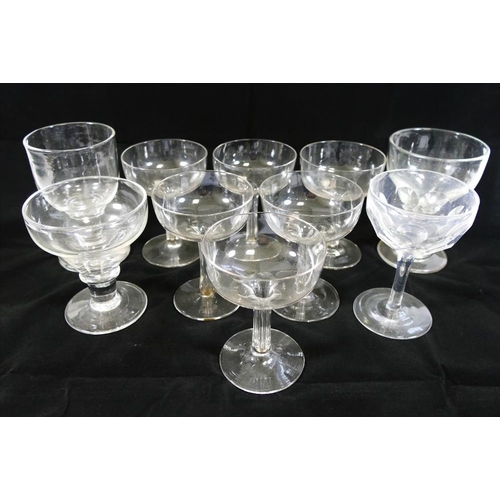 62 - A quantity of 19th century and later drinking glasses, comprised of six small cut glass wine glasses... 