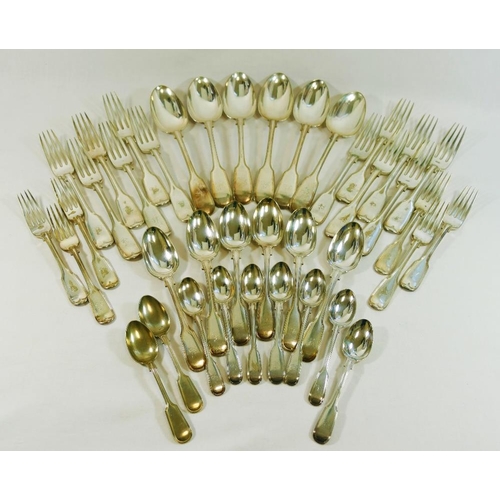 152 - A set of silver plated fiddle and thread pattern cutlery for six place settings comprised of six of ... 